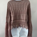 Altar'd State Mauve Crochet Cropped Sweater Bell Sleeves Eyelet, Sz: M (b35) Size M Photo 1