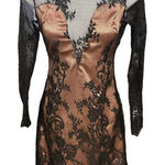 Roma Long Sleeve Mini Dress Black Lace Nude Illusion Bodycon Party Cocktail Photo 0