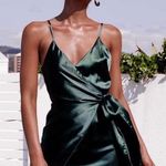 Princess Polly Forest Green Silky Wrap Dress Photo 0