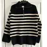 H&M HM Chunky Knit Striped QuarterZip Sweater Black & White Nautical Ribbed Pullover Photo 0