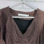 Bishop and Young Anthropologie  Bronze Metallic Ruched Puff Sleeve Blouse Size S Photo 5