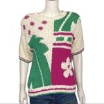Koret Vintage XL Off White Knit Sweater Pink Green Floral Tropical Short Sleeve Photo 1