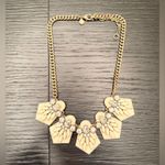 J.Crew Statement Necklace Cream Enamel Gold Shield Shape Eyelet Teardrop Round Photo 1