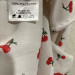 White Cherry Print long Sleeve Ruched Crop Top Photo 3