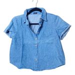 Brandy Melville Peyton Denim Crop Top Short Sleeve Blue Cotton Button-Front Sz S Photo 2