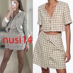 ZARA  CROPPED CHECKED TWEED WEAVE TEXTURE BLAZER ECRU/KHAKI Gray/White XS NEW Photo 6