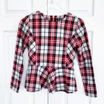 E Land Plaid Flannel Peplum Top Red Size XS Photo 0