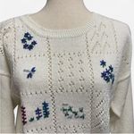 Vintage Alicia Cottagecore Floral Embroidered Ivory Knit Grandma Sweater Large White Photo 1