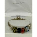 Sterling Silver  Bead Charm Bracelet Glass Beads 7.5" European Snake Chain w/ Box Photo 1