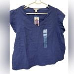Three Dots  Double Gauze Top Cap Sleeve V-Neck Periwinkle NWT Photo 0
