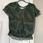 Ramy Brook Sparkly Green Leopard Festive Christmas Ruffle Top Photo 0