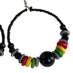 Jamaican Rasta Beaded Hoop Earrings Black Beads Red Yellow Green Accents u Photo 3