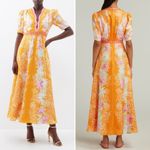 SALONI Tabitha Floral Print Silk Midi Dress Size 4 Orange Photo 2