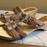 Naturalizer  Athina Sandals Women Size 9 Brown Wood‎ Soles Slip-On Slide T-Strap Photo 0