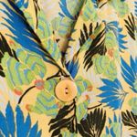 Flax Green Tropical Palm Print Full Length Dress Button Up Pockets Collar Rayon Photo 3