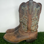 Justin Women’s Western Cowboy Boots Size 10B Brown Leather Turquoise Stitching Square Toe Photo 0
