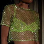 Meshki NWT Sequin Mesh Short Sleeve Crop Top Photo 0