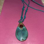 HANDMADE NECKACE COPPER TEAL 13” TOTAL LENGTH WITH PENDENT CORDED ROPE 11.5” Blue Photo 2