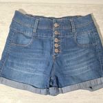 Tinseltown  Womens Denim Button Fly Blue Summer Stretch Comfy High Waist Shorts 3 Photo 0
