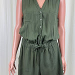 One Clothing Button Front Cargo Drawstring Utility Romper Sz LG Heather Green Photo 0