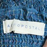Aeropostale  Shirt Womens Small Blue Plaid Smocked Off Shoulder Button Front Photo 3