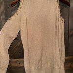 Cache Y2K  Women's Sz S Sweater Gold Metallic Glitter Beaded Brown Cold Shoulder Photo 0