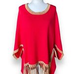 NWOT Tyler Boe Cotton Cashmere Blend Fringe Poncho Red Size undefined Photo 0