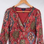 CHAPS Top Woments XL Orange Red Polyester Layered Sheer Sleeves Western Aztec Photo 1