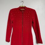 Tadashi  Red Studded Front Zip Vintage Mini Bodycon Dress Sz M Photo 2