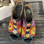 L’Artiste Leather Floral Print Patchwork Boho Platform Heel Sandal Shoes 37 6.5 Black Photo 2