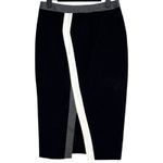 Alvin Valley Color Block Trim Accent Pencil Fitted Midi Skirt Slit S Black White Photo 12