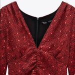 ZARA  Printed V-Neck Long Sleeve Ruched Dress Puff Shoulders Red/Black Size M NEW Photo 8