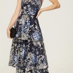 MARCHESA NOTTE Halter Gown Blue Floral Embroidered Tiered Tulle Sz 8 Maxi Dress Photo 0