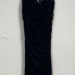 XScape Blue Sequined One Shoulder Maxi Formal Dress Womens 12 Ruched Bridesmaid Photo 0