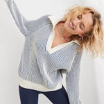 Aerie  Sugar Rush Chenille Collared Stripe Sweater Photo 0