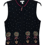 Charter Club  Vest Women's Medium Black Wool Beaded Embroidered Christmas Holiday Photo 0