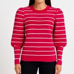 C/MEO COLLECTIVE  Pink And White‎ Striped Puff Sleeve Sweater Photo 0