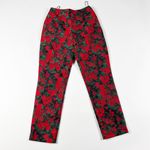 Finders Keepers Finders Red Black Jacquard Floral Flower Print Pattern Slim Ankle Crop Pants S Photo 0