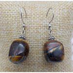 Lot of 2 Drop Dangle Natural Stone Pink & Tiger Eye Pierced Hook Earrings 1.25" Photo 4