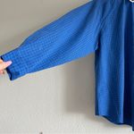 Women's Button Down Long Sleeve Shirt/ Top Blue Plaid Dog Decor Photo 8