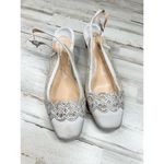 J Renee Silver Gray Lace Rhinestone Embellished Square Toe Slingback Heels 9.5 Photo 6