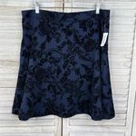 Roz & Ali  Flared Pull On Midi Skirt Navy with Black Floral Flocked Velvet-XL Photo 1