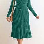 Pullover Sweater Dress with Belt Green Photo 2