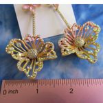 Betsey Johnson Gold Tone Pink & Yellow Enamel Double Flower Drop Earrings NWT Photo 5