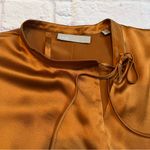 Vince Tie Neck Popover 100% silk blouse copper rust brown bronze L Photo 7