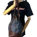 Burberry Denim Shoulder Bag Brown Leather Top Zip Closure Blue Label RARE Photo 4