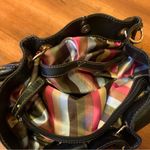 Tignanello Shoulder Bag Black Leather Purse Multi color stripe lining Photo 9