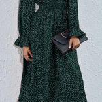 SheIn Green & White Long Sleeve High Neck Polka Dot Dress Size Large Photo 0