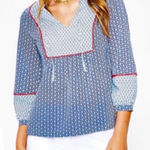 Boden Cora Blue with Star Print 3/4 Sleeve Blouse Cottagecore Size 2 Photo 0