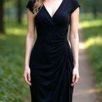 Ralph Lauren Gathered Black Jersey Sheath Dress Size 6 Photo 0